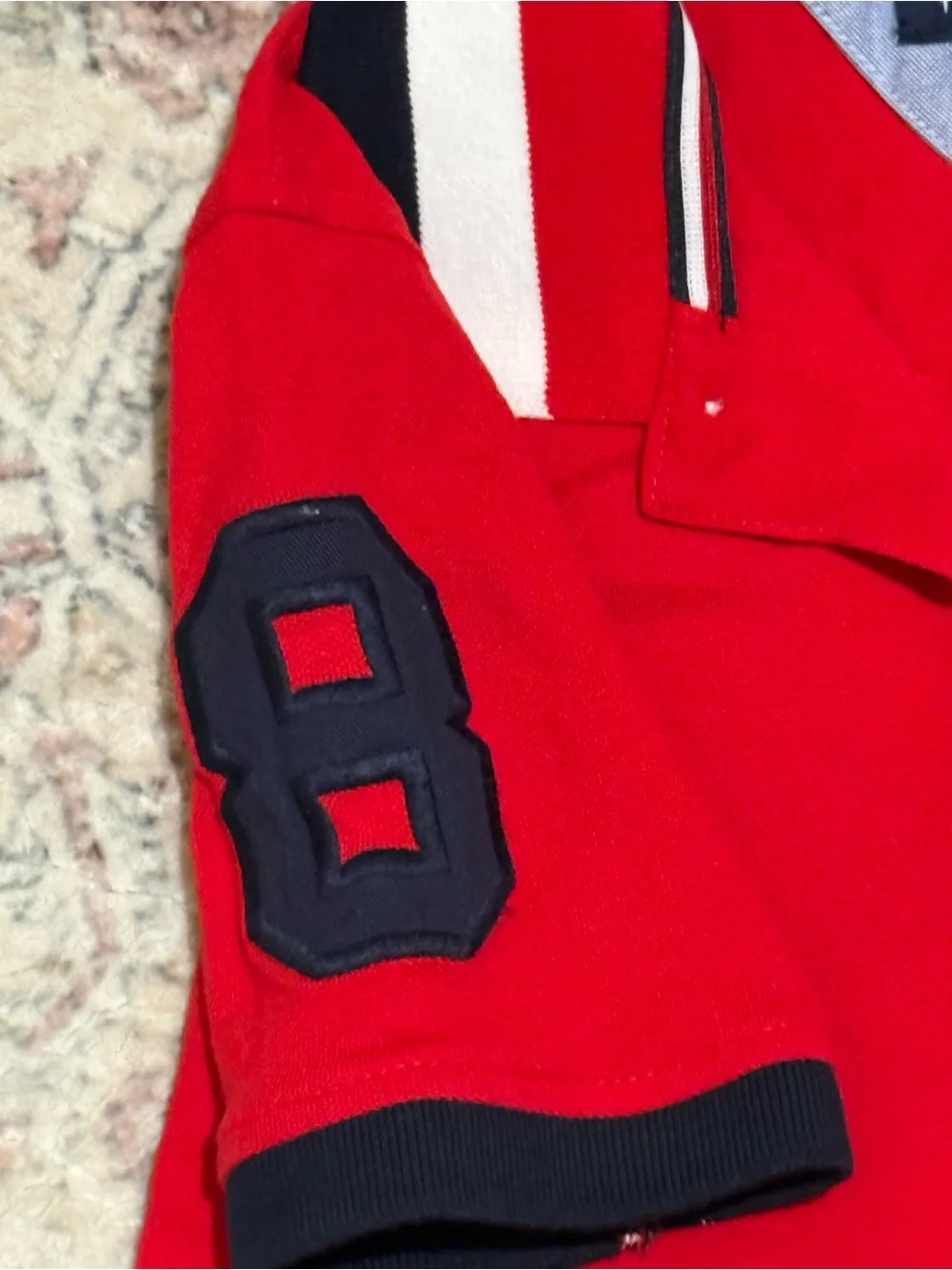 Tommy Hilfiger Red Polo with Navy & White Contrast Collar